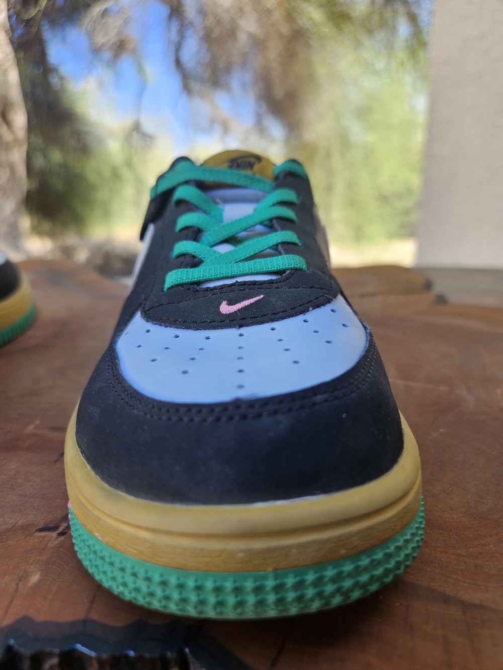 (MWOB) Nike Kids Air Force 1 Low — Black/Light Blue with Teal Laces 3Y - Picture 7 of 15